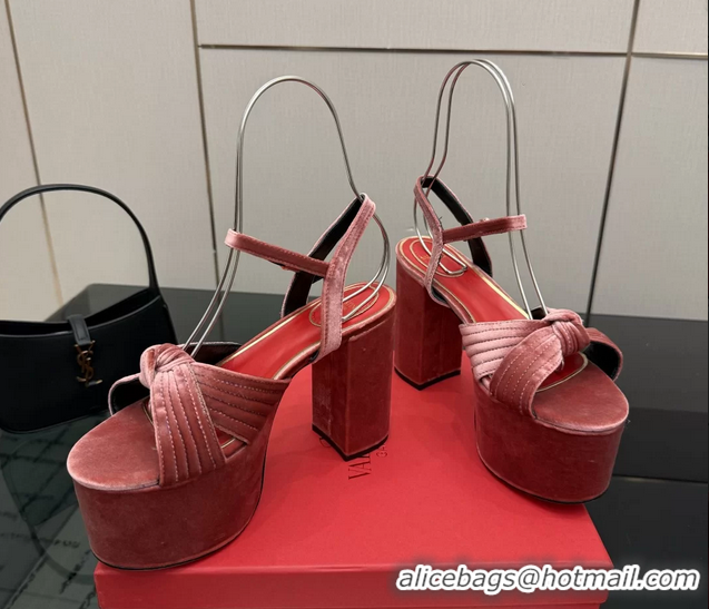 Popular Style Valentino Garavani Crasher Velvet Platform High Heeled Sandals Pink 6061002