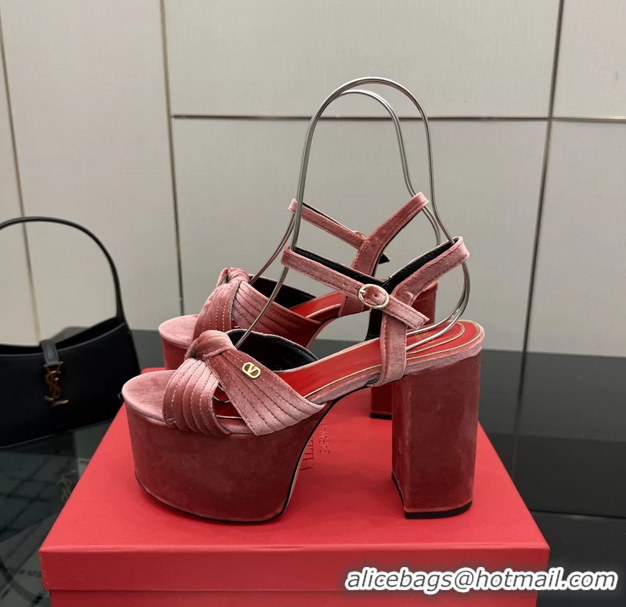 Popular Style Valentino Garavani Crasher Velvet Platform High Heeled Sandals Pink 6061002