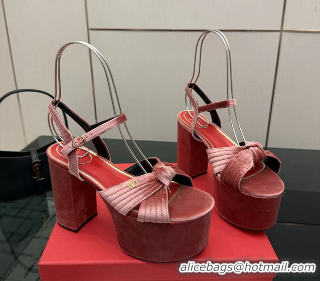 Popular Style Valentino Garavani Crasher Velvet Platform High Heeled Sandals Pink 6061002