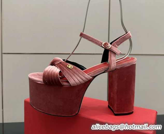 Popular Style Valentino Garavani Crasher Velvet Platform High Heeled Sandals Pink 6061002