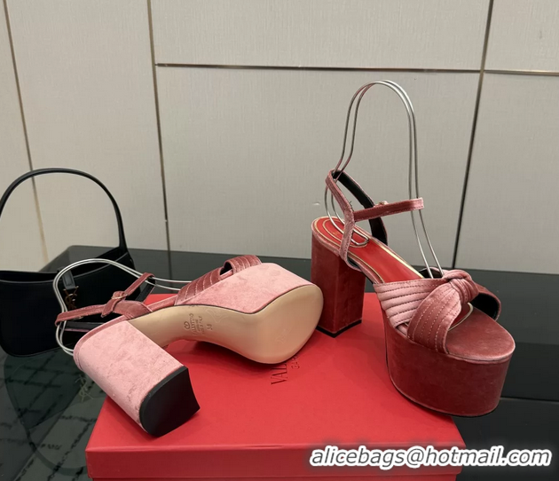 Popular Style Valentino Garavani Crasher Velvet Platform High Heeled Sandals Pink 6061002