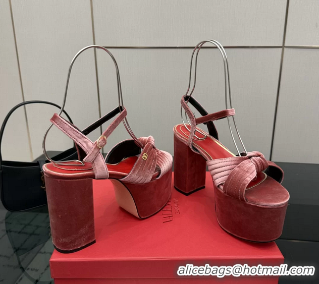Popular Style Valentino Garavani Crasher Velvet Platform High Heeled Sandals Pink 6061002