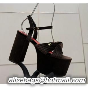 Best Grade Valentino Garavani Crasher Velvet Platform High Heeled Sandals Dark Brown 6061002