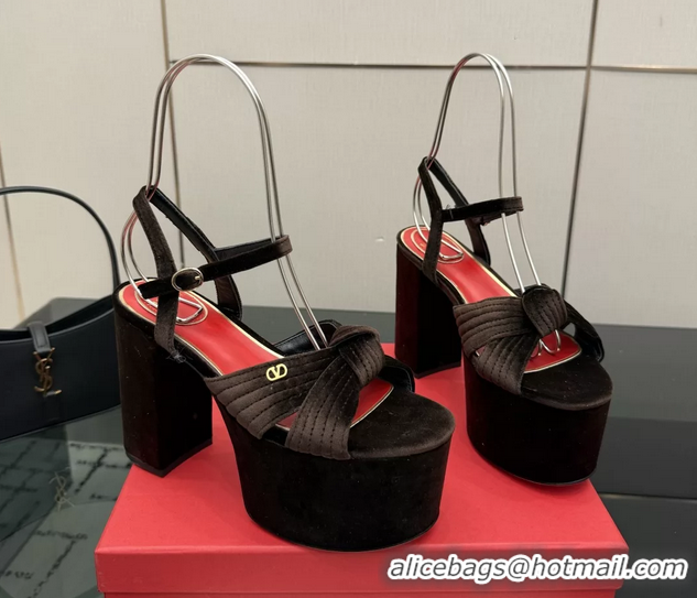 Best Grade Valentino Garavani Crasher Velvet Platform High Heeled Sandals Dark Brown 6061002
