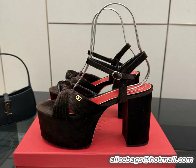 Best Grade Valentino Garavani Crasher Velvet Platform High Heeled Sandals Dark Brown 6061002