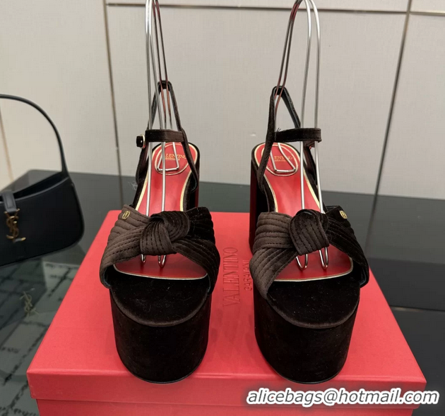 Best Grade Valentino Garavani Crasher Velvet Platform High Heeled Sandals Dark Brown 6061002
