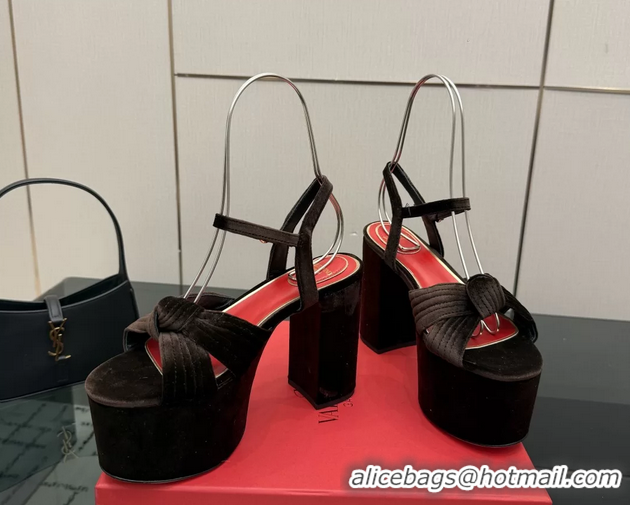 Best Grade Valentino Garavani Crasher Velvet Platform High Heeled Sandals Dark Brown 6061002