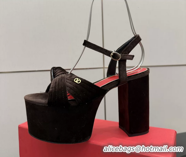 Best Grade Valentino Garavani Crasher Velvet Platform High Heeled Sandals Dark Brown 6061002