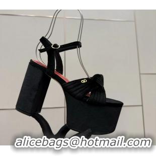Classic Valentino Garavani Crasher Velvet Platform High Heeled Sandals Black 6061002
