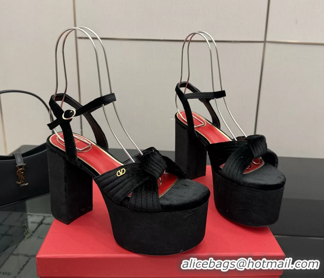 Classic Valentino Garavani Crasher Velvet Platform High Heeled Sandals Black 6061002