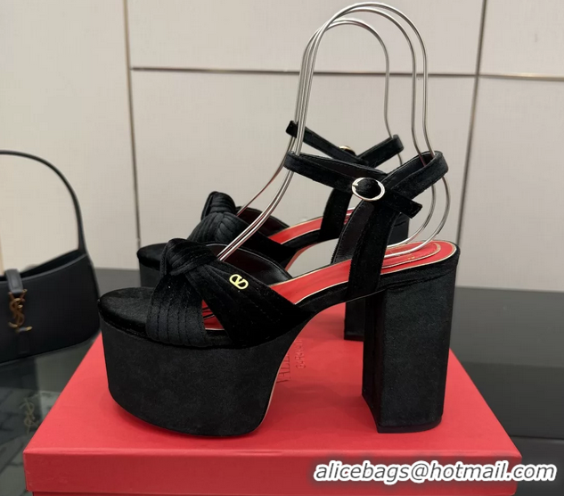 Classic Valentino Garavani Crasher Velvet Platform High Heeled Sandals Black 6061002