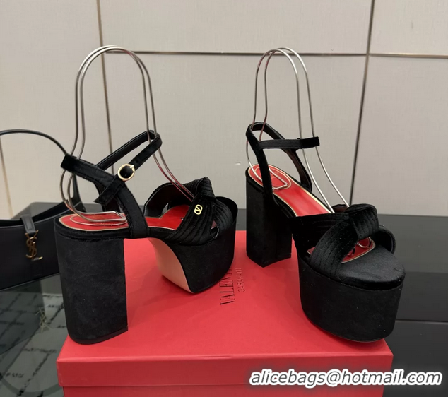 Classic Valentino Garavani Crasher Velvet Platform High Heeled Sandals Black 6061002