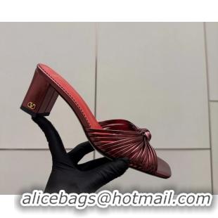 Big Discount Valentino Garavani Burgundy Leather Annet Heeled Slides Mules Sandals 6061003