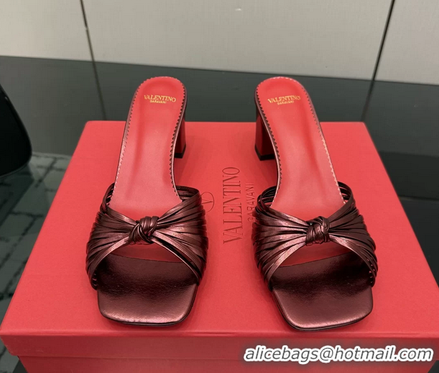 Big Discount Valentino Garavani Burgundy Leather Annet Heeled Slides Mules Sandals 6061003