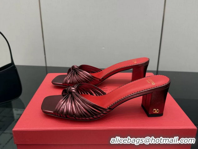 Big Discount Valentino Garavani Burgundy Leather Annet Heeled Slides Mules Sandals 6061003