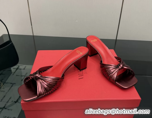Big Discount Valentino Garavani Burgundy Leather Annet Heeled Slides Mules Sandals 6061003