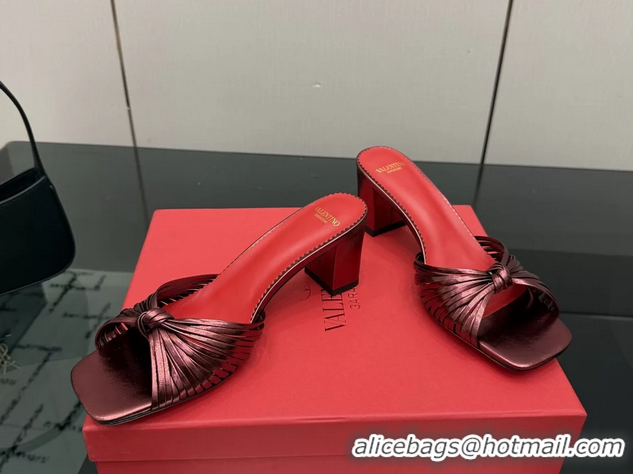Big Discount Valentino Garavani Burgundy Leather Annet Heeled Slides Mules Sandals 6061003
