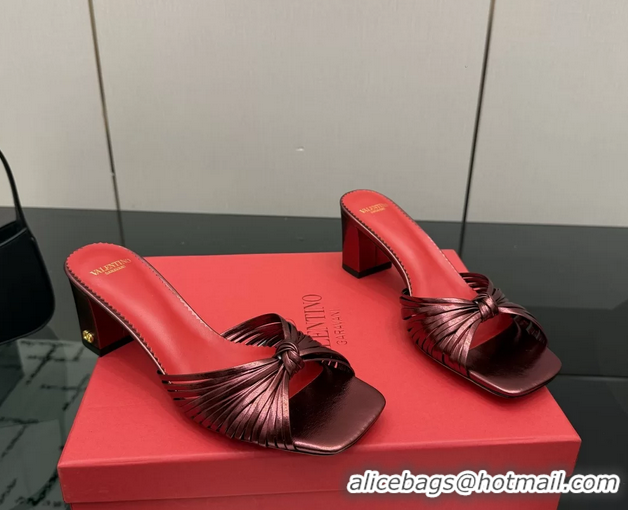 Big Discount Valentino Garavani Burgundy Leather Annet Heeled Slides Mules Sandals 6061003