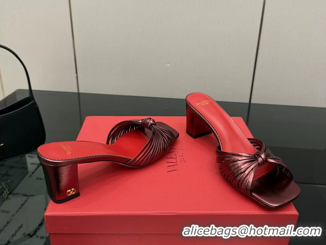 Big Discount Valentino Garavani Burgundy Leather Annet Heeled Slides Mules Sandals 6061003