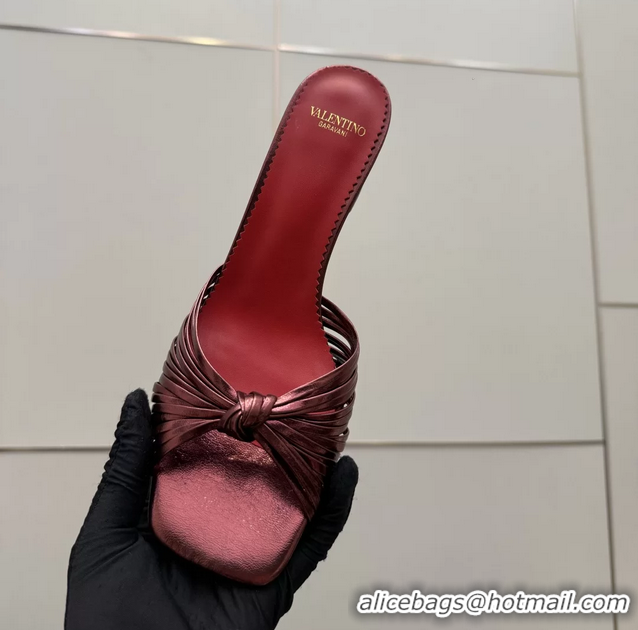 Big Discount Valentino Garavani Burgundy Leather Annet Heeled Slides Mules Sandals 6061003