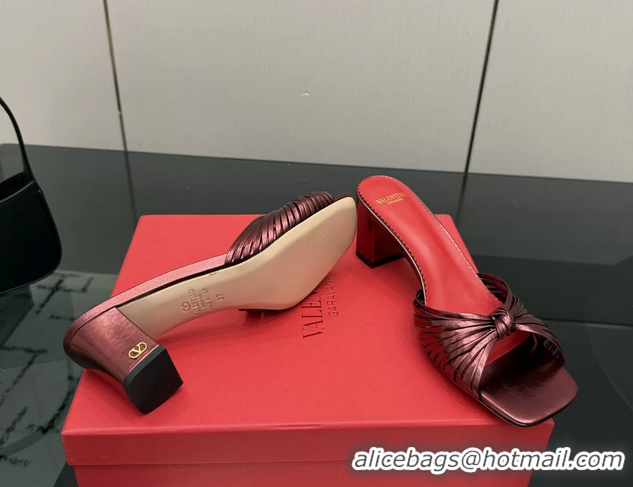 Big Discount Valentino Garavani Burgundy Leather Annet Heeled Slides Mules Sandals 6061003