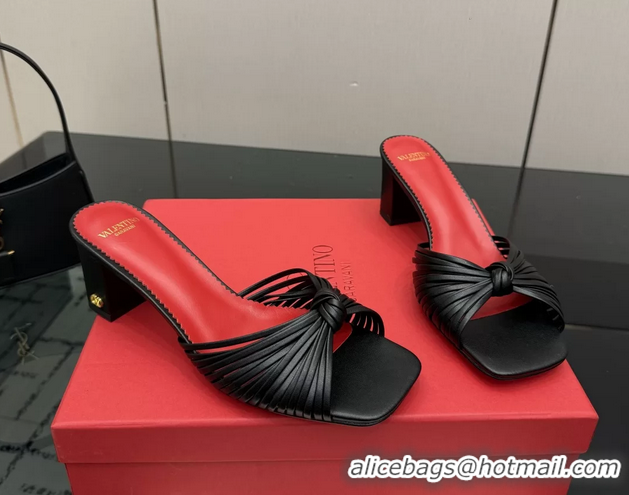 Discount Fashion Valentino Garavani Black Leather Annet Heeled Slides Mules Sandals 6061003