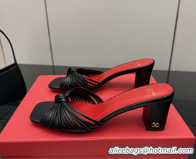 Discount Fashion Valentino Garavani Black Leather Annet Heeled Slides Mules Sandals 6061003
