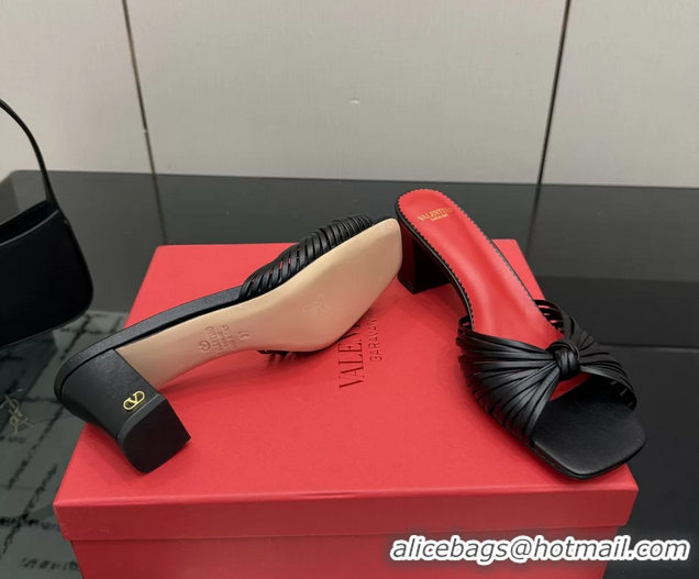 Discount Fashion Valentino Garavani Black Leather Annet Heeled Slides Mules Sandals 6061003