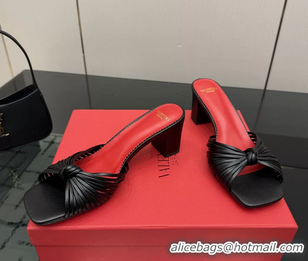 Discount Fashion Valentino Garavani Black Leather Annet Heeled Slides Mules Sandals 6061003