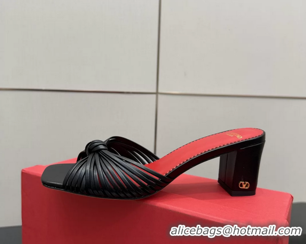 Discount Fashion Valentino Garavani Black Leather Annet Heeled Slides Mules Sandals 6061003