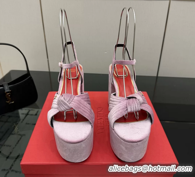 Low Cost Valentino Garavani Crasher Velvet Platform High Heeled Sandals Light Pink 6061004