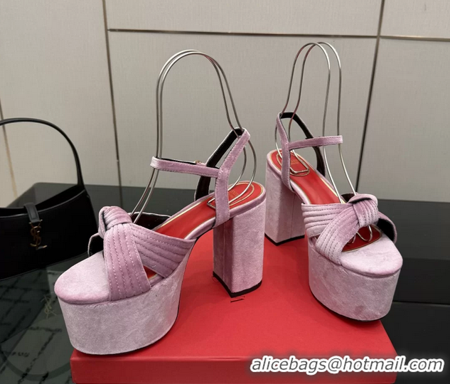 Low Cost Valentino Garavani Crasher Velvet Platform High Heeled Sandals Light Pink 6061004