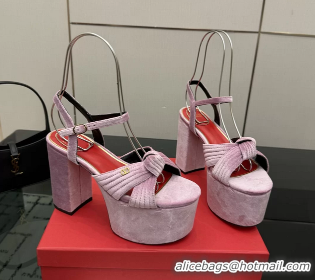Low Cost Valentino Garavani Crasher Velvet Platform High Heeled Sandals Light Pink 6061004