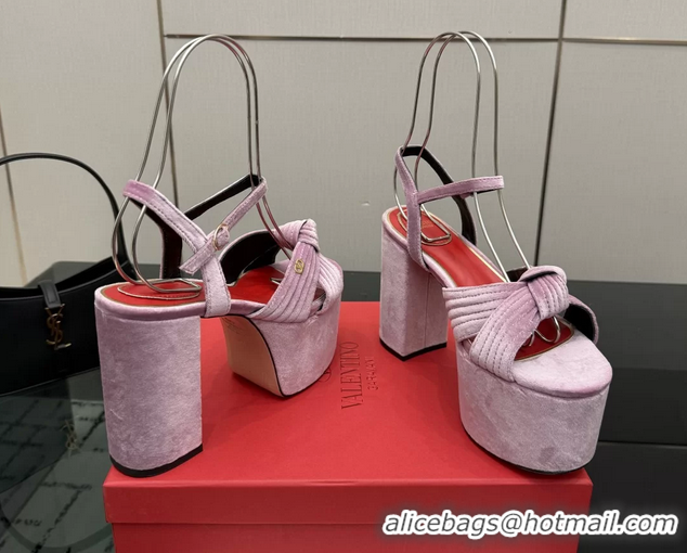 Low Cost Valentino Garavani Crasher Velvet Platform High Heeled Sandals Light Pink 6061004