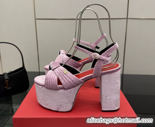 Low Cost Valentino Garavani Crasher Velvet Platform High Heeled Sandals Light Pink 6061004