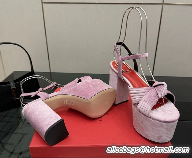 Low Cost Valentino Garavani Crasher Velvet Platform High Heeled Sandals Light Pink 6061004