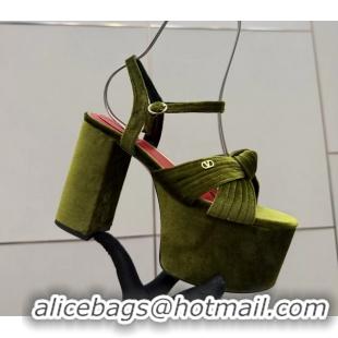 Purchase Valentino Garavani Crasher Velvet Platform High Heeled Sandals Green 6061004