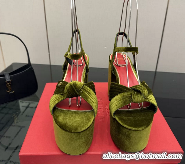 Purchase Valentino Garavani Crasher Velvet Platform High Heeled Sandals Green 6061004