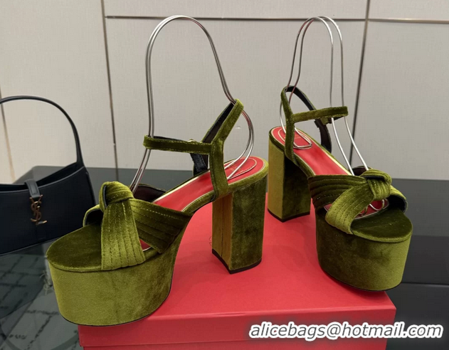 Purchase Valentino Garavani Crasher Velvet Platform High Heeled Sandals Green 6061004