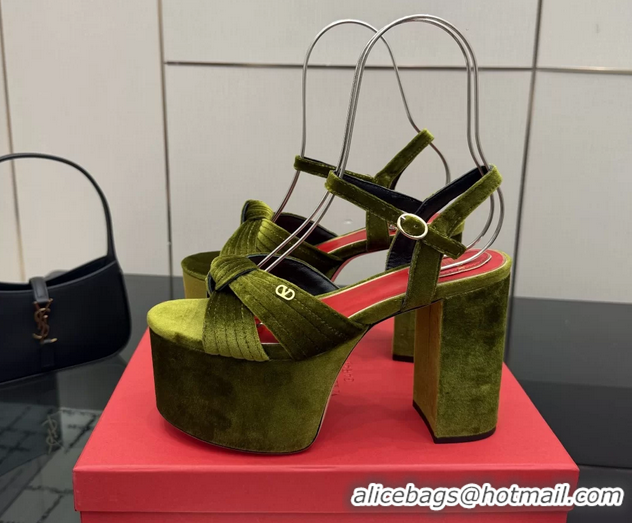 Purchase Valentino Garavani Crasher Velvet Platform High Heeled Sandals Green 6061004