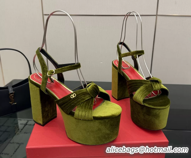 Purchase Valentino Garavani Crasher Velvet Platform High Heeled Sandals Green 6061004