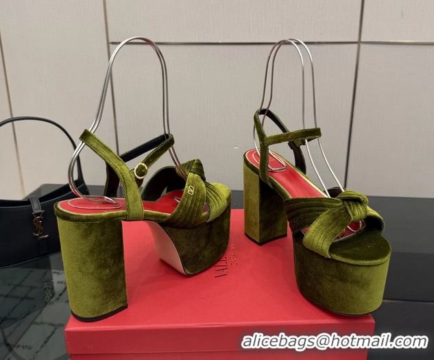 Purchase Valentino Garavani Crasher Velvet Platform High Heeled Sandals Green 6061004