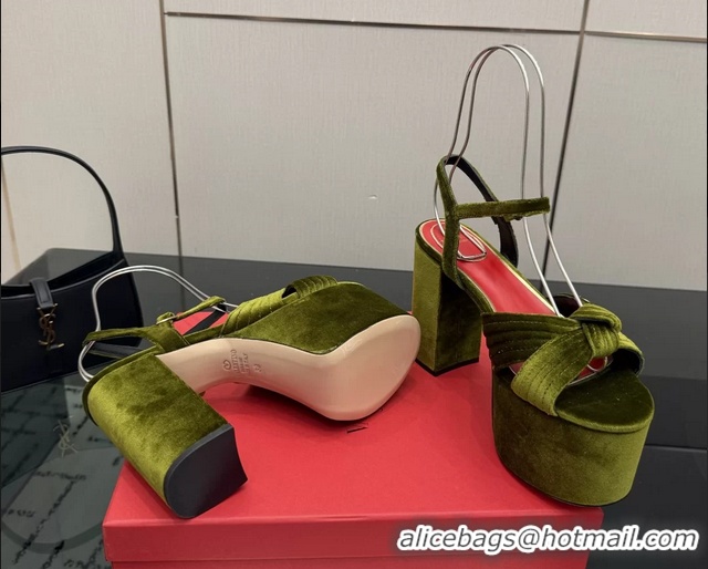 Purchase Valentino Garavani Crasher Velvet Platform High Heeled Sandals Green 6061004