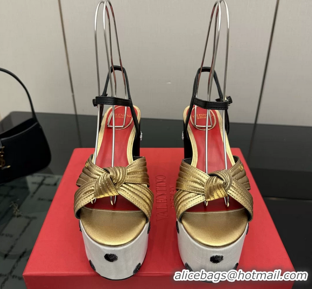 Pretty Style Valentino Garavani Crasher Platform High Heeled Sandals Gold Metallic Leather 6061004