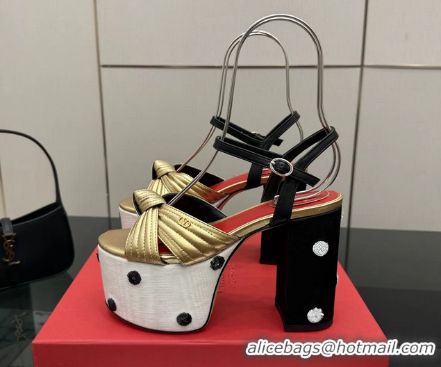 Pretty Style Valentino Garavani Crasher Platform High Heeled Sandals Gold Metallic Leather 6061004