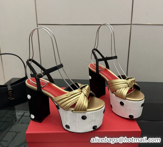 Pretty Style Valentino Garavani Crasher Platform High Heeled Sandals Gold Metallic Leather 6061004