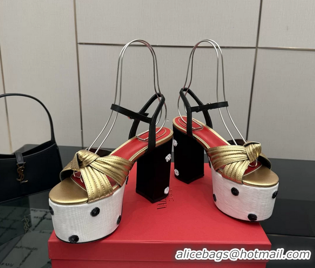 Pretty Style Valentino Garavani Crasher Platform High Heeled Sandals Gold Metallic Leather 6061004