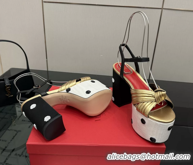 Pretty Style Valentino Garavani Crasher Platform High Heeled Sandals Gold Metallic Leather 6061004