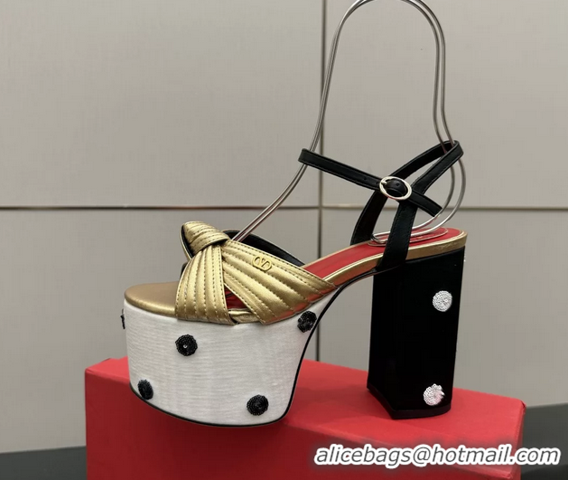 Pretty Style Valentino Garavani Crasher Platform High Heeled Sandals Gold Metallic Leather 6061004