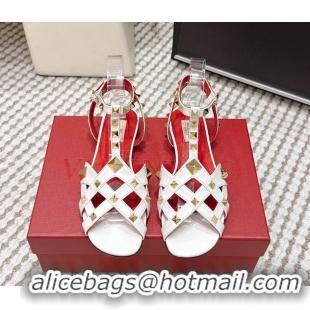 Unique Style Valentino Studdy Kidskin Leather Sandals White 6061005